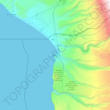 Mappa topografica Arica, altitudine, rilievo