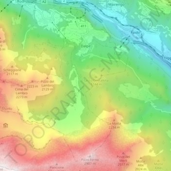 Mappa topografica Dalpe, altitudine, rilievo