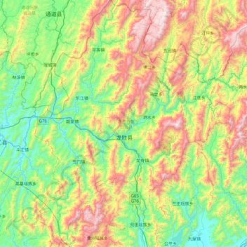 Mappa topografica 龙胜各族自治县, altitudine, rilievo