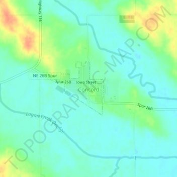 Mappa topografica Concord, altitudine, rilievo