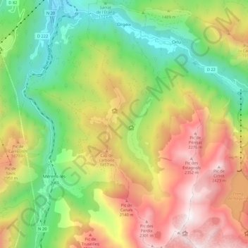 Mappa topografica Orgeix, altitudine, rilievo