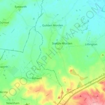 Mappa topografica Guilden Morden, altitudine, rilievo