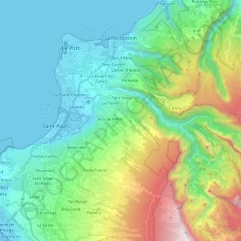 Mappa topografica La Possession, altitudine, rilievo