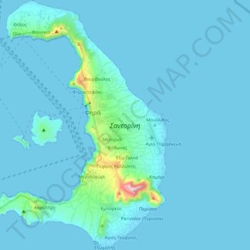 Mappa topografica Σαντορίνη, altitudine, rilievo