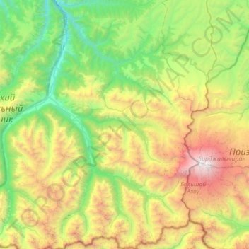 Mappa topografica Хурзукское сельское поселение, altitudine, rilievo