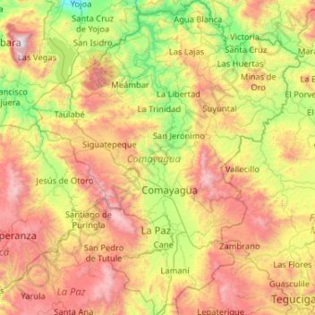 Mappa topografica Comayagua, altitudine, rilievo