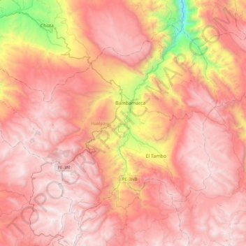 Mappa topografica Hualgayoc, altitudine, rilievo