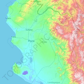 Mappa topografica Piura, altitudine, rilievo