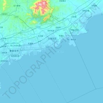 Mappa topografica 山海关区, altitudine, rilievo