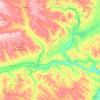 Mappa topografica Roosevelt County, altitudine, rilievo
