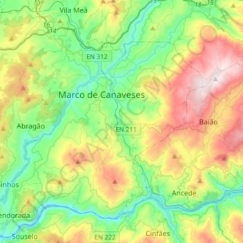 Mappa topografica Marco de Canaveses, altitudine, rilievo