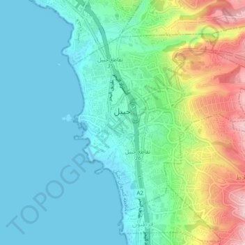 Mappa topografica جبيل, altitudine, rilievo