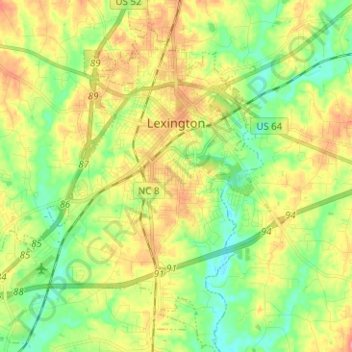 Mappa topografica Lexington, altitudine, rilievo