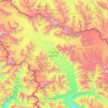Mappa topografica Siachen Glacier, altitudine, rilievo