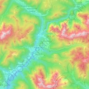 Mappa topografica Vigo di Cadore, altitudine, rilievo