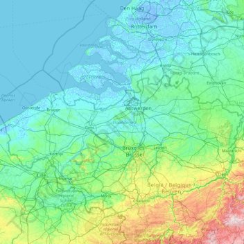 Mappa topografica Flandre, altitudine, rilievo