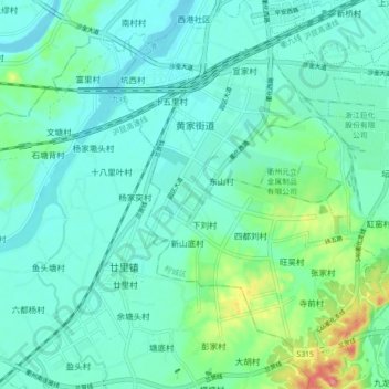 Mappa topografica 黄家街道, altitudine, rilievo