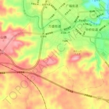 Mappa topografica 万盛街道, altitudine, rilievo