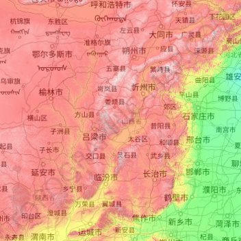Mappa topografica 山西省, altitudine, rilievo