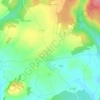 Mappa topografica Savigny, altitudine, rilievo
