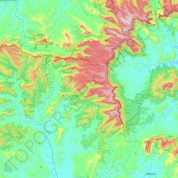 Mappa topografica Border Ranges National Park, altitudine, rilievo