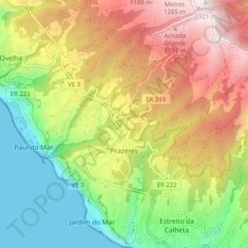 Mappa topografica Prazeres, altitudine, rilievo