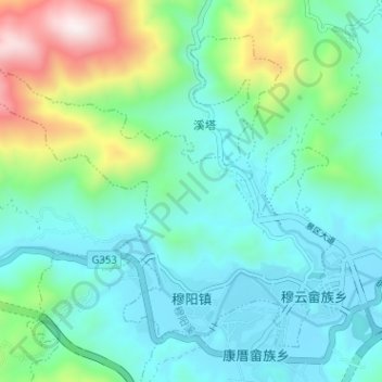 Mappa topografica 穆阳镇, altitudine, rilievo