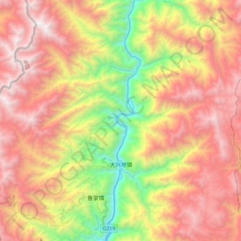 Mappa topografica 大兴地镇, altitudine, rilievo