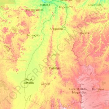 Mappa topografica Tocantins, altitudine, rilievo