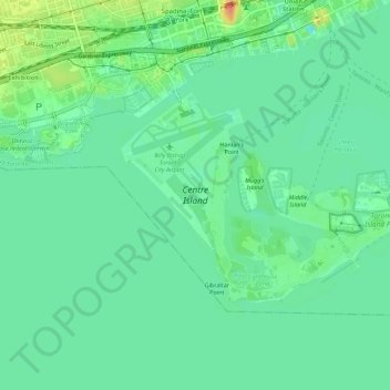 Mappa topografica Toronto Islands, altitudine, rilievo