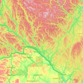 Mappa topografica Madawaska County, altitudine, rilievo