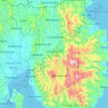 Mappa topografica Davao de Oro, altitudine, rilievo