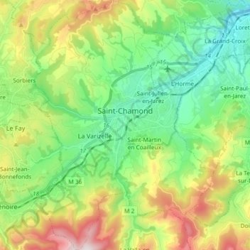 Mappa topografica Saint-Chamond, altitudine, rilievo