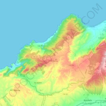 Mappa topografica Aïn El Kerma, altitudine, rilievo