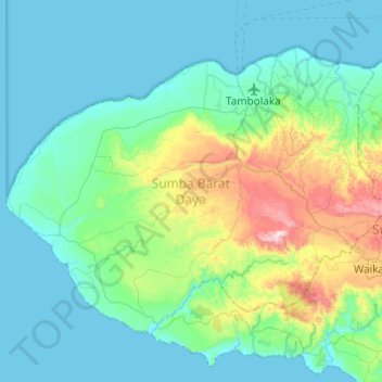 Mappa topografica Sumba Barat Daya, altitudine, rilievo