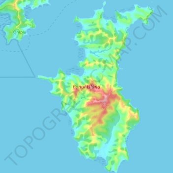 Mappa topografica Ponui Island, altitudine, rilievo