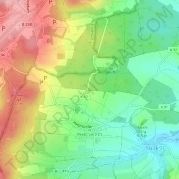 Mappa topografica Welcherath, altitudine, rilievo