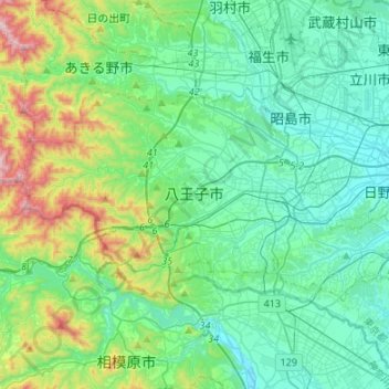 Mappa topografica Hachioji, altitudine, rilievo