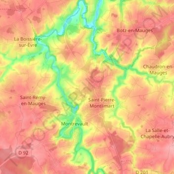 Mappa topografica Saint-Pierre-Montlimart, altitudine, rilievo