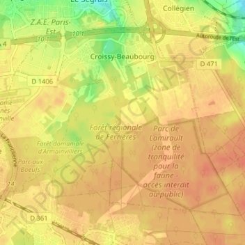 Mappa topografica Croissy-Beaubourg, altitudine, rilievo