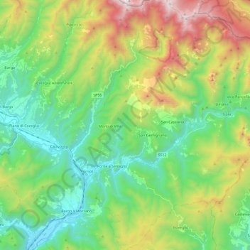 Mappa topografica Bagni di Lucca, altitudine, rilievo