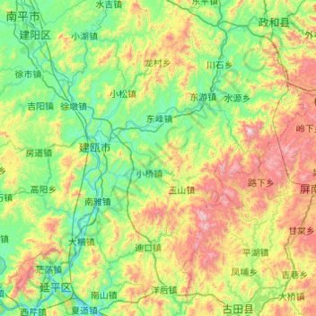 Mappa topografica 建瓯市, altitudine, rilievo