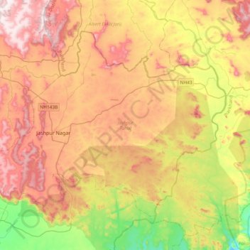 Mappa topografica Jashpur Tahsil, altitudine, rilievo