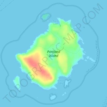 Mappa topografica Portland Island, altitudine, rilievo