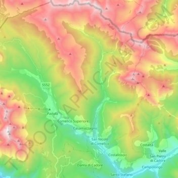 Mappa topografica Comelico Superiore, altitudine, rilievo