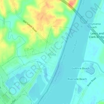 Mappa topografica Utica, altitudine, rilievo
