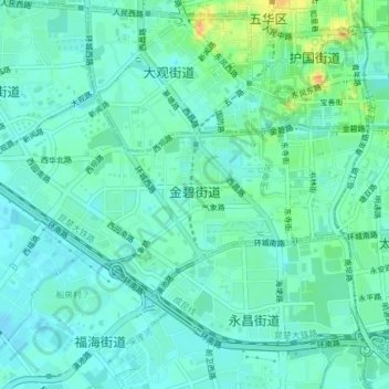 Mappa topografica 金碧街道, altitudine, rilievo