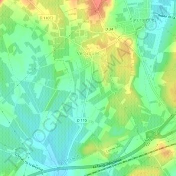 Mappa topografica Vérargues, altitudine, rilievo