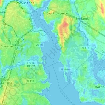 Mappa topografica Providence River, altitudine, rilievo