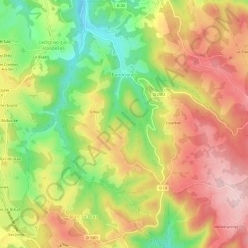 Mappa topografica Pandrignes, altitudine, rilievo